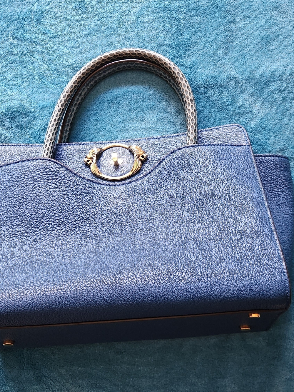 Vintage Roberto Cavalli Mainline Lion Head Turn-Lock Satchel With Cobra Details - Picture 1 of 16
